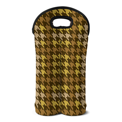 Brown And Tan Houndstooth Pattern Print Double Neoprene Wine Tote