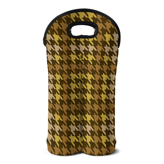 Brown And Tan Houndstooth Pattern Print Double Neoprene Wine Tote
