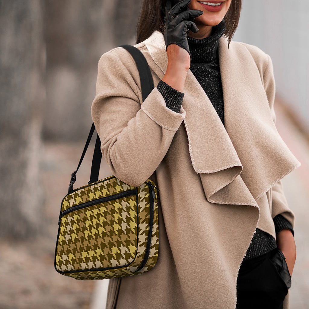 Brown And Tan Houndstooth Pattern Print Double Strap Bible Bag