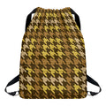 Brown And Tan Houndstooth Pattern Print Drawstring Backpack