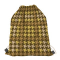 Brown And Tan Houndstooth Pattern Print Drawstring Bag