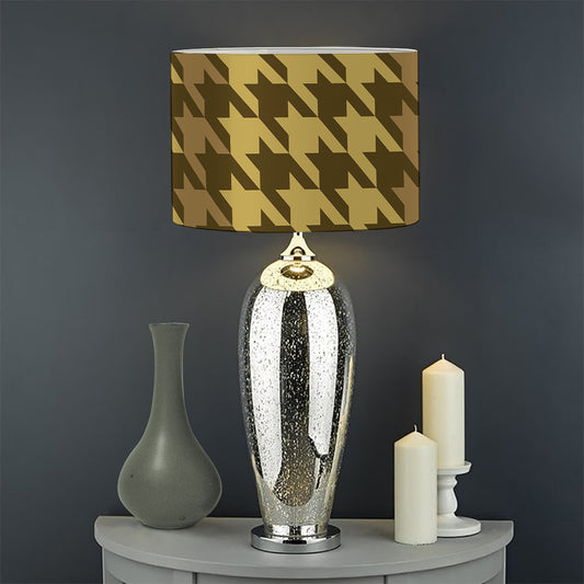 Brown And Tan Houndstooth Pattern Print Drum Lamp Shade