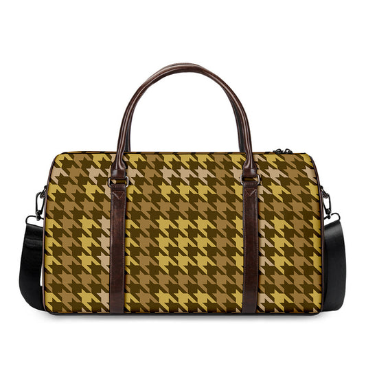 Brown And Tan Houndstooth Pattern Print Duffle Bag