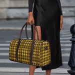 Brown And Tan Houndstooth Pattern Print Duffle Bag