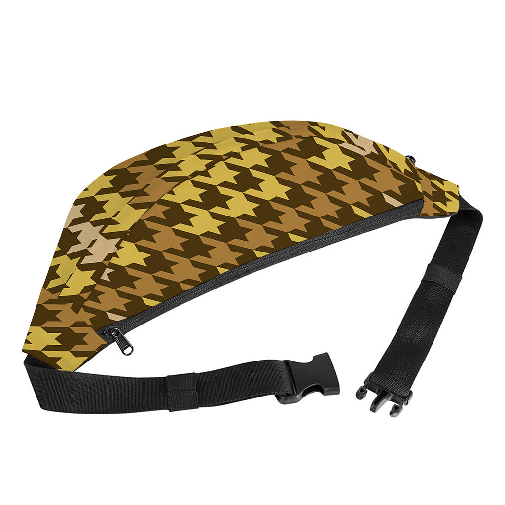 Brown And Tan Houndstooth Pattern Print Fanny Pack
