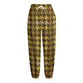 Brown And Tan Houndstooth Pattern Print Fleece Lined Knit Pants