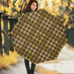 Brown And Tan Houndstooth Pattern Print Foldable Umbrella