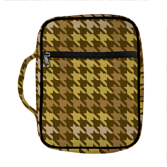Brown And Tan Houndstooth Pattern Print Front Pocket Bible Bag