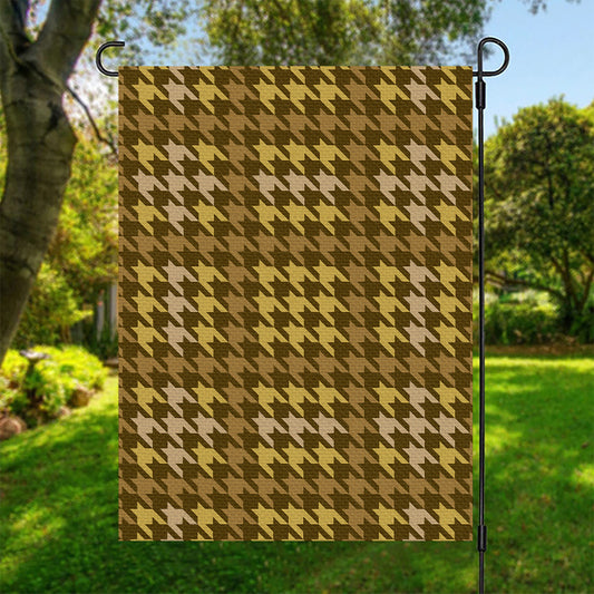 Brown And Tan Houndstooth Pattern Print Garden Flag