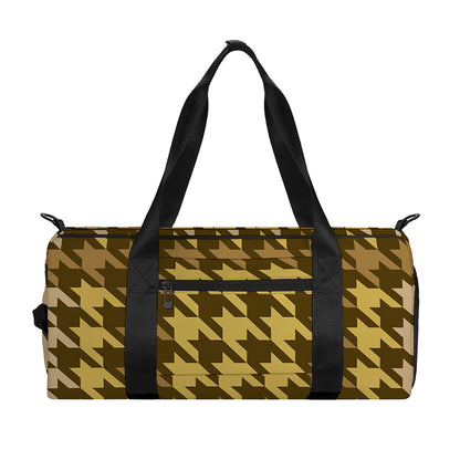 Brown And Tan Houndstooth Pattern Print Gym Bag