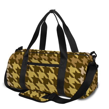 Brown And Tan Houndstooth Pattern Print Gym Bag