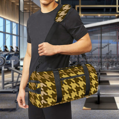 Brown And Tan Houndstooth Pattern Print Gym Bag