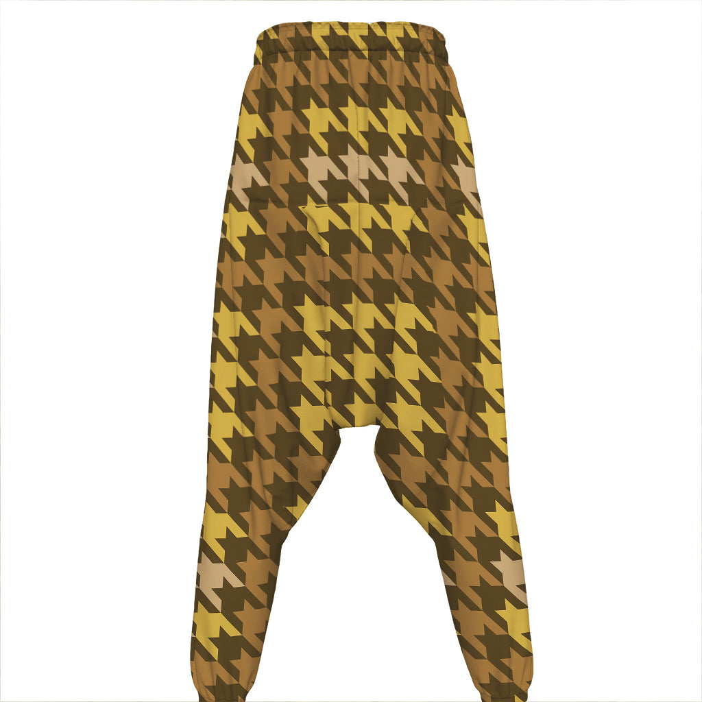 Brown And Tan Houndstooth Pattern Print Hammer Pants