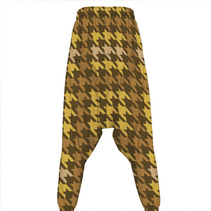 Brown And Tan Houndstooth Pattern Print Hammer Pants