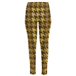 Brown And Tan Houndstooth Pattern Print High-Waisted Pocket Leggings