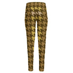 Brown And Tan Houndstooth Pattern Print High-Waisted Pocket Leggings