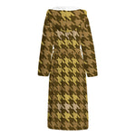 Brown And Tan Houndstooth Pattern Print Hooded Bathrobe
