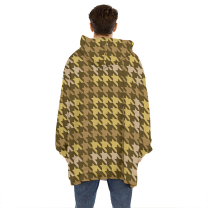 Brown And Tan Houndstooth Pattern Print Hoodie Blanket