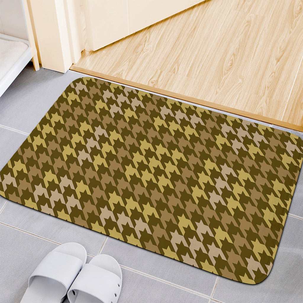 Brown And Tan Houndstooth Pattern Print Indoor Door Mat