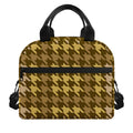 Brown And Tan Houndstooth Pattern Print Insulated Lunch Bag
