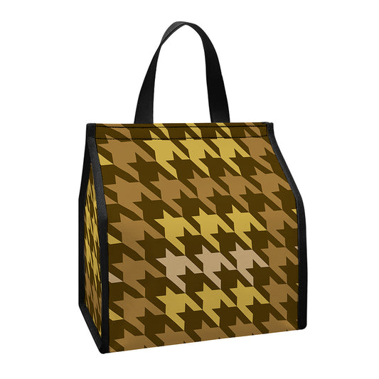 Brown And Tan Houndstooth Pattern Print Insulated Lunch Tote