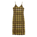 Brown And Tan Houndstooth Pattern Print Jersey Midi Cami Dress