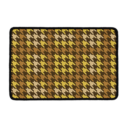 Brown And Tan Houndstooth Pattern Print Kitchen Mat