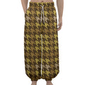 Brown And Tan Houndstooth Pattern Print Lantern Pants