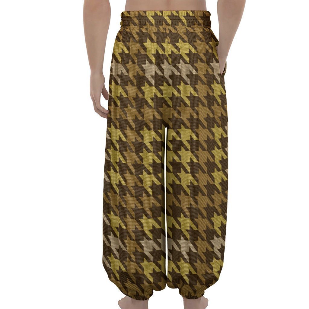 Brown And Tan Houndstooth Pattern Print Lantern Pants