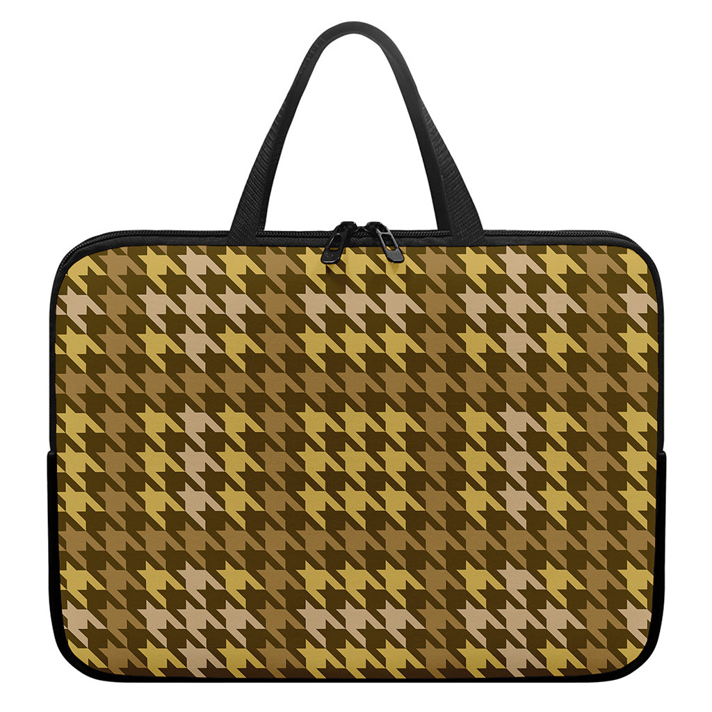 Brown And Tan Houndstooth Pattern Print Laptop Sleeve With Handle