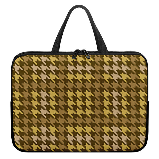 Brown And Tan Houndstooth Pattern Print Laptop Sleeve With Handle