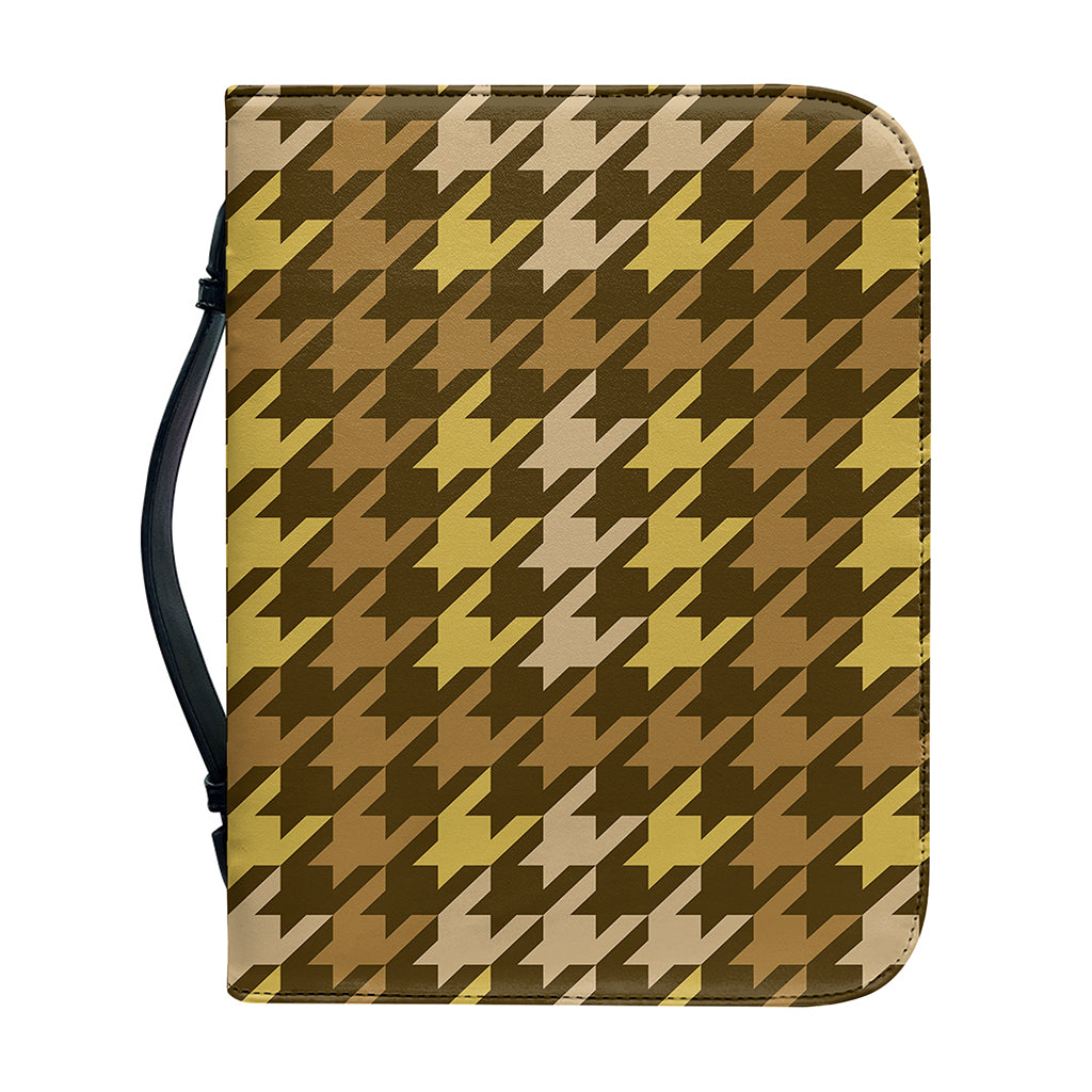 Brown And Tan Houndstooth Pattern Print Leather Bible Cover
