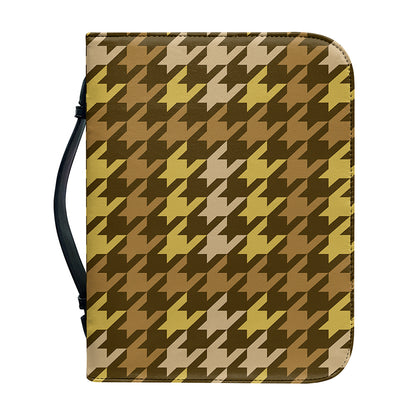 Brown And Tan Houndstooth Pattern Print Leather Bible Cover