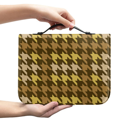 Brown And Tan Houndstooth Pattern Print Leather Bible Cover