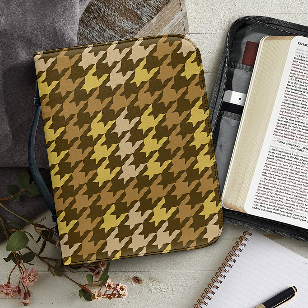 Brown And Tan Houndstooth Pattern Print Leather Bible Cover