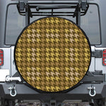 Brown And Tan Houndstooth Pattern Print Leather Spare Tire Cover