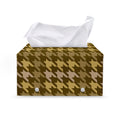 Brown And Tan Houndstooth Pattern Print Leather Tissue Box Cover
