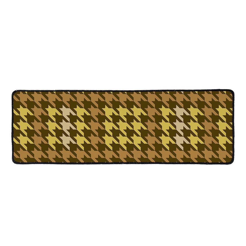 Brown And Tan Houndstooth Pattern Print Long Kitchen Mat
