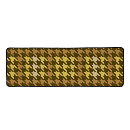 Brown And Tan Houndstooth Pattern Print Long Kitchen Mat