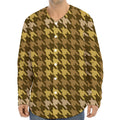 Brown And Tan Houndstooth Pattern Print Long Sleeve Baseball Jersey