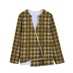 Brown And Tan Houndstooth Pattern Print Long Sleeve Short Coat