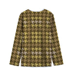 Brown And Tan Houndstooth Pattern Print Long Sleeve Short Coat