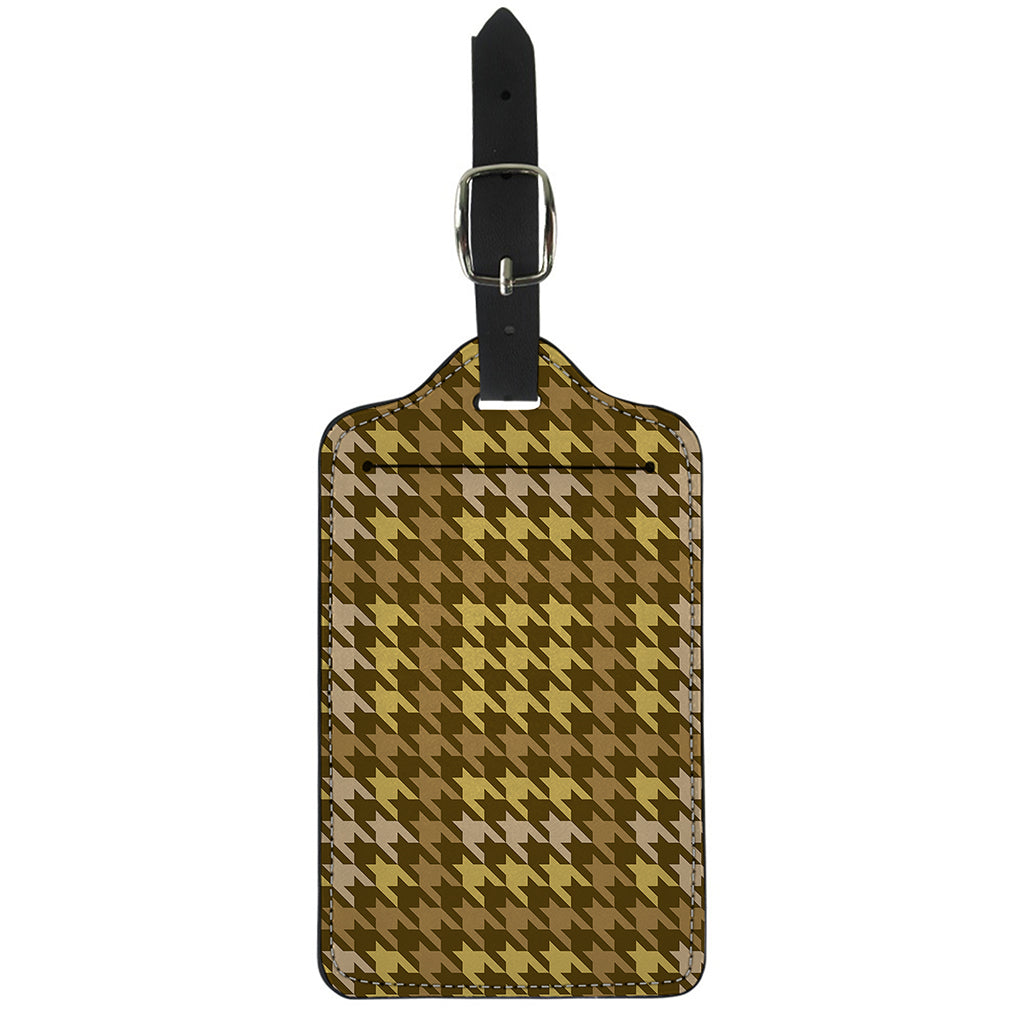 Brown And Tan Houndstooth Pattern Print Luggage Tag