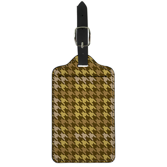 Brown And Tan Houndstooth Pattern Print Luggage Tag