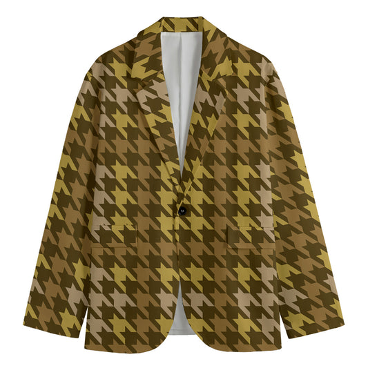 Brown And Tan Houndstooth Pattern Print Men's Blazer