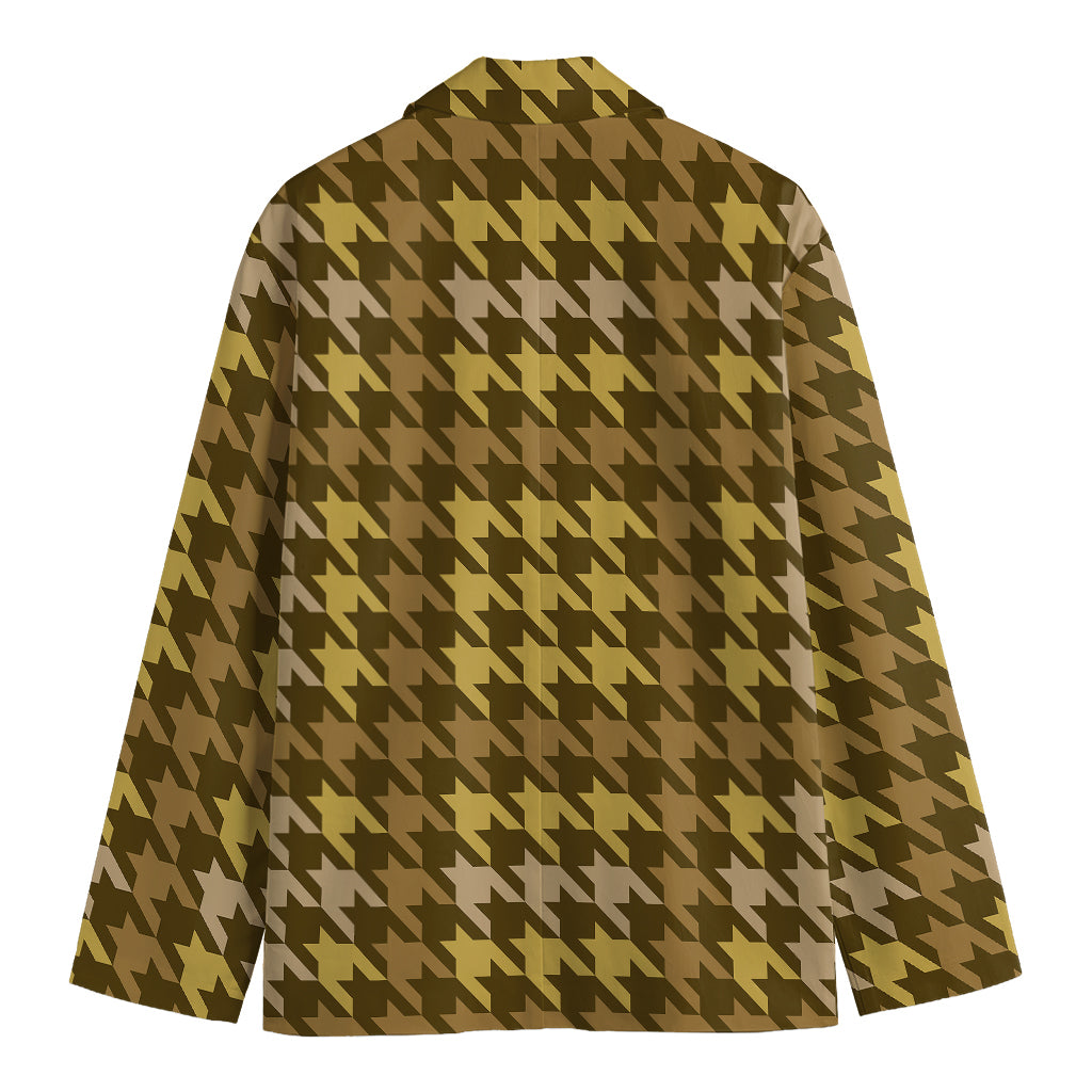 Brown And Tan Houndstooth Pattern Print Men's Blazer