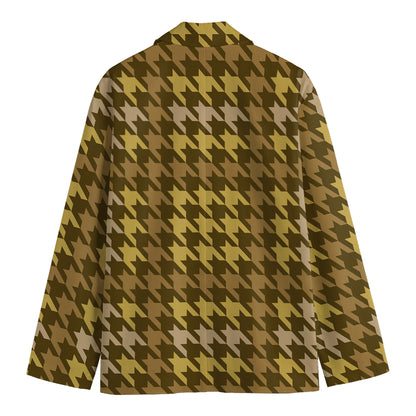 Brown And Tan Houndstooth Pattern Print Men's Blazer