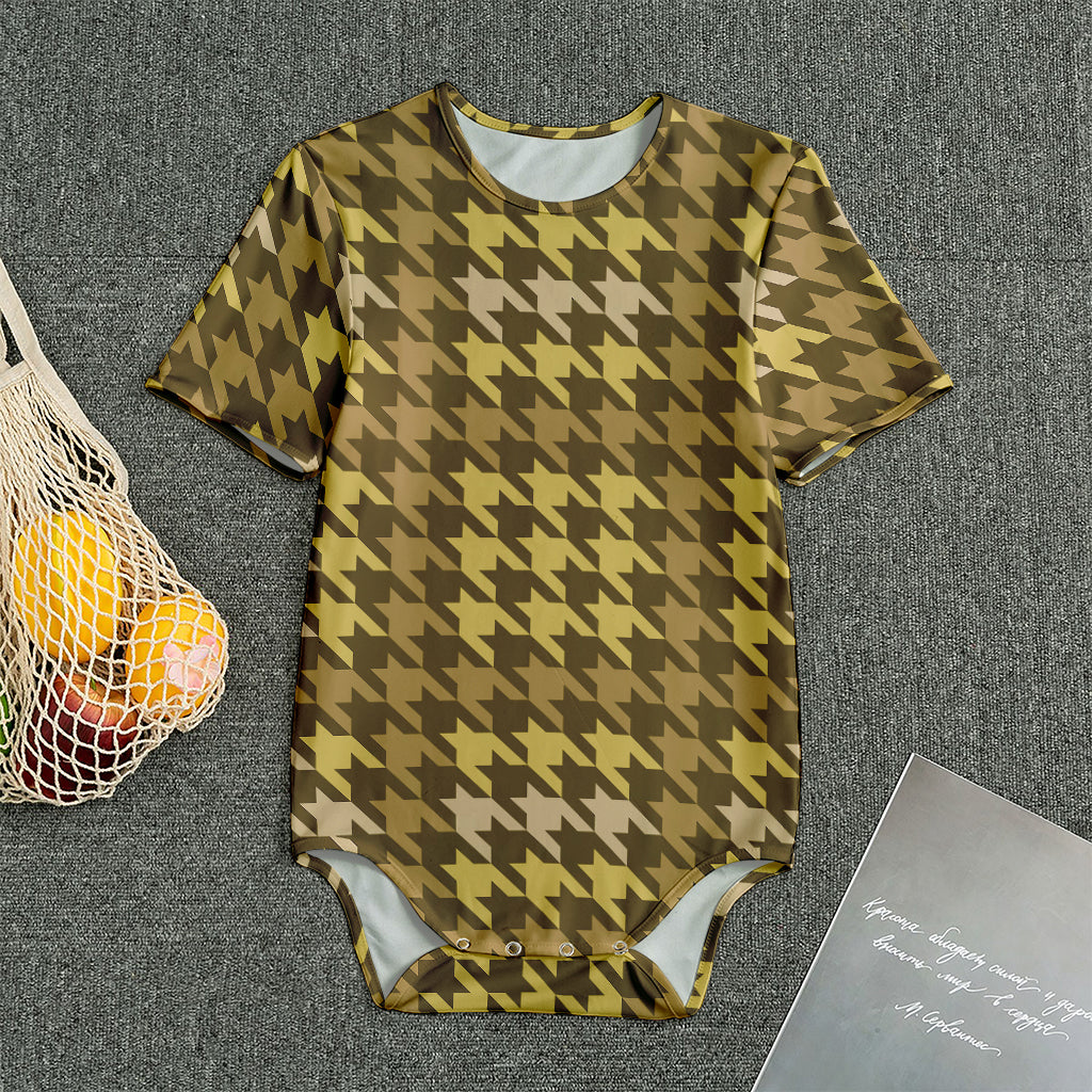 Brown And Tan Houndstooth Pattern Print Men's Bodysuit