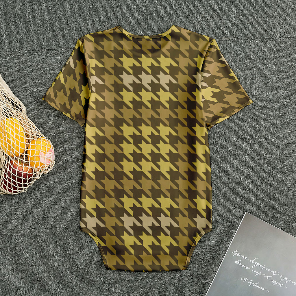 Brown And Tan Houndstooth Pattern Print Men's Bodysuit