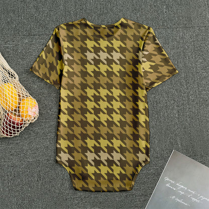 Brown And Tan Houndstooth Pattern Print Men's Bodysuit